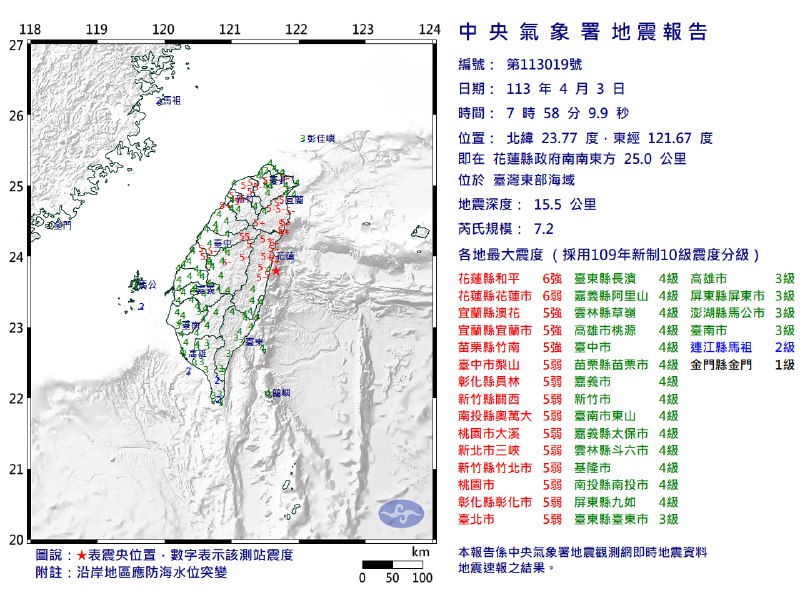 台湾花莲4月3日7