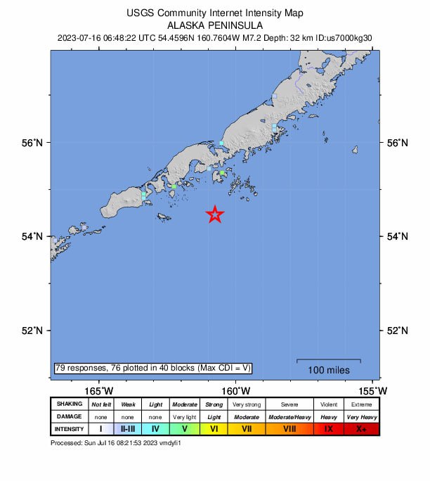 阿拉斯加半岛以南海域（54.384°N 160.699°W）7月16日14