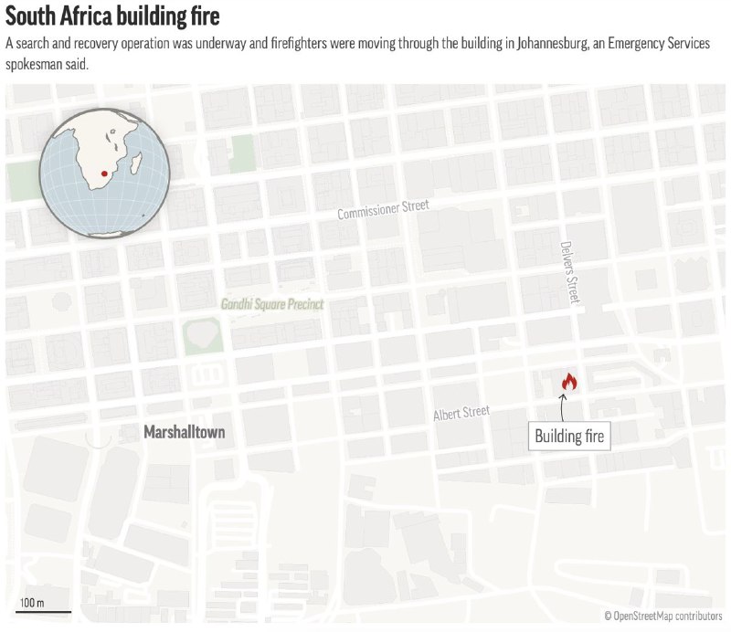 南非约翰内斯堡市火灾的死亡人数已上升至73人
