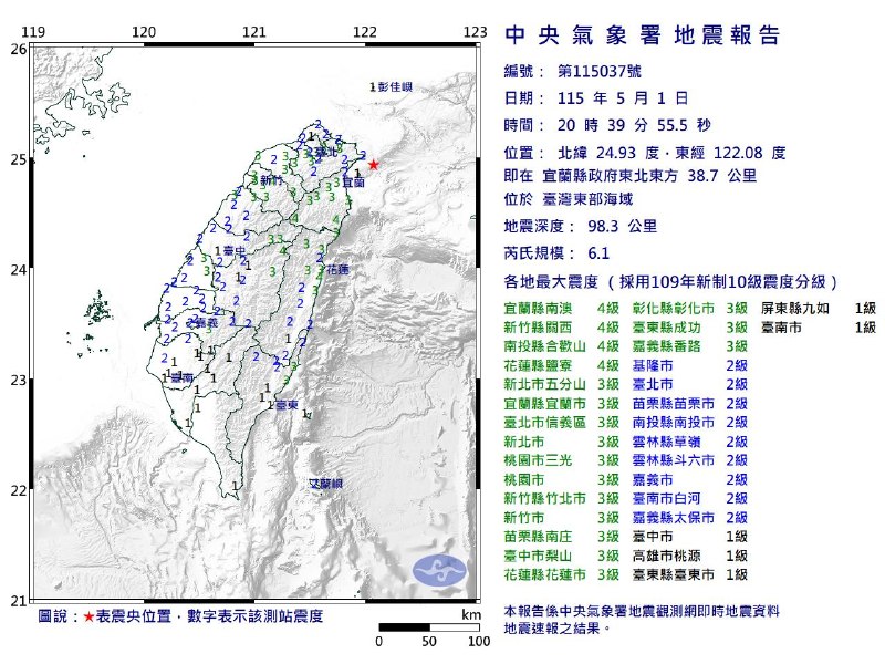 台湾东部海域1日20
